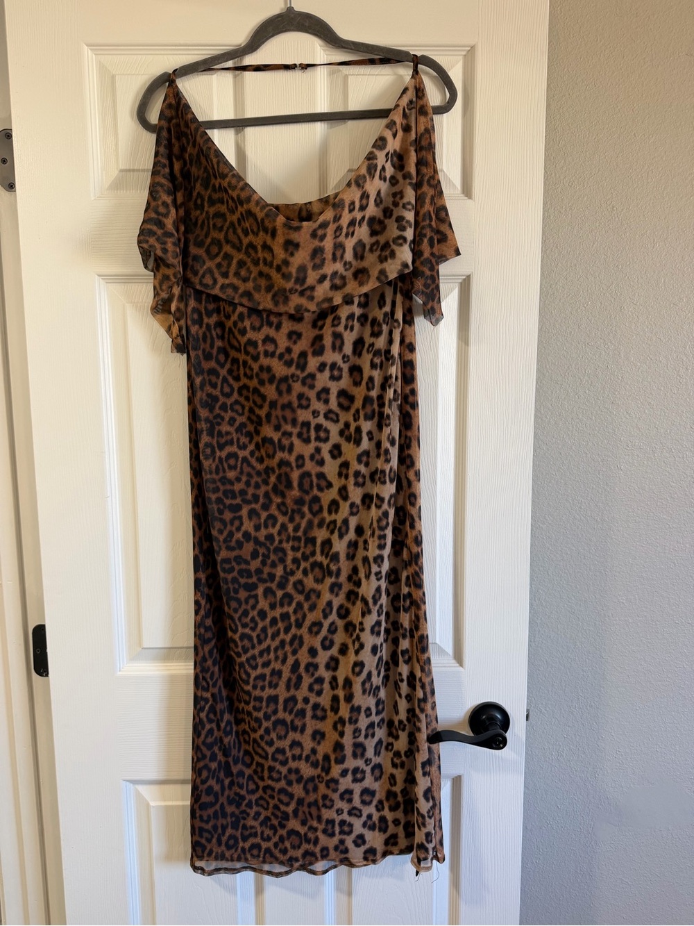 Zara Halter Leopard Print Micro Mesh Lined Midi Dress
